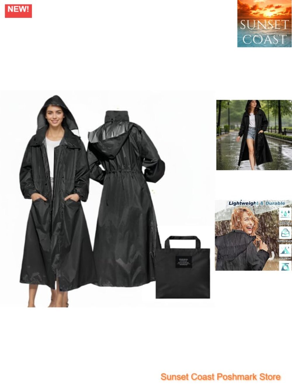 LAMA Women's Long Waterproof Packable Hooded Windbreaker Raincoat